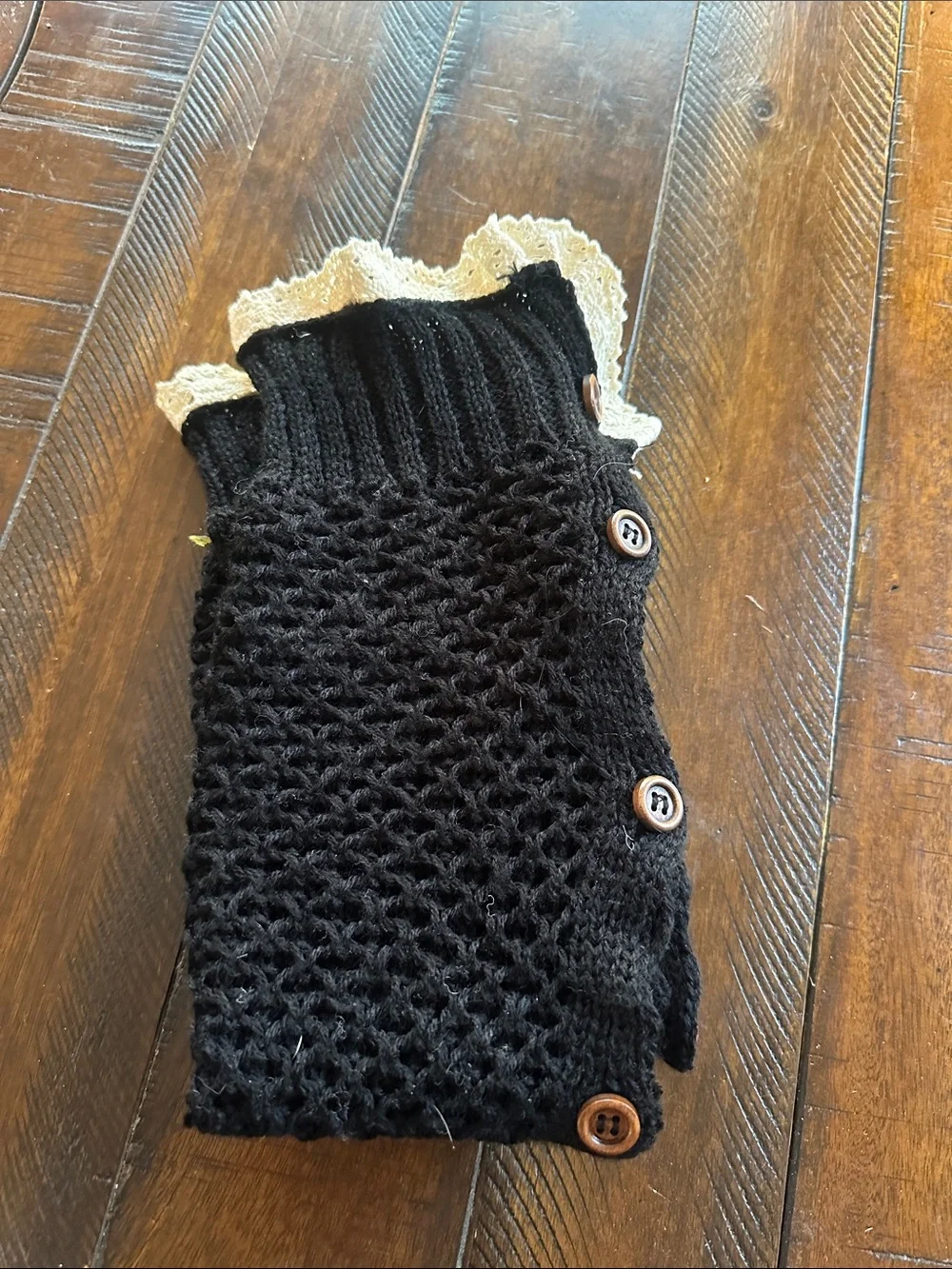 Steve Madden Black Knit Leg Warmers with Button Detail
